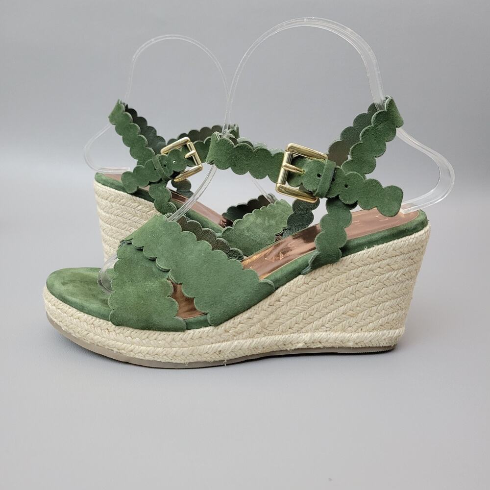 Ted Baker London Wedge Espadrille Sandal Green Suede Scallop Size 7.5 US 38 EU - Picture 2 of 12